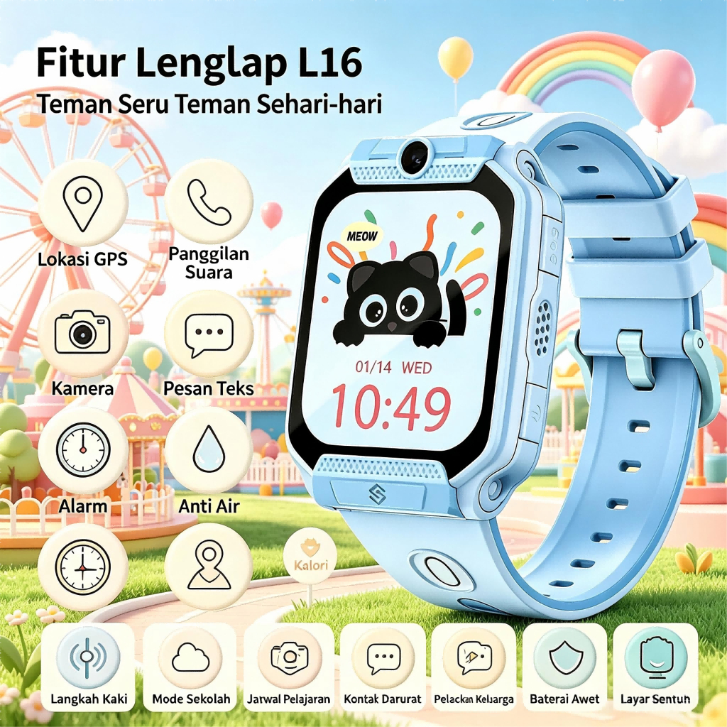L16 Smartwatch Anak Jam Tangan Pintar GPS Lokasi Real Time Panggilan Video Kamera Tahan Air Mode Sek
