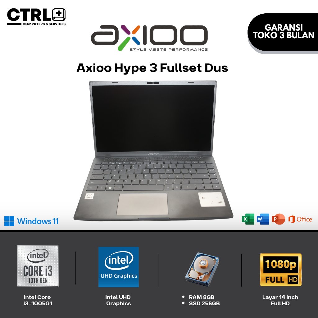 Axioo Hype 3 Fullset Dus (Core i3-1005G1 / RAM 8GB / SSD 256GB)
