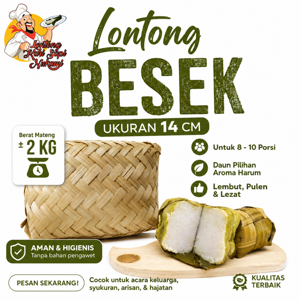 Lontong  2000g Untuk 10 porsi/Lontong Besek/Kupat Lebaran