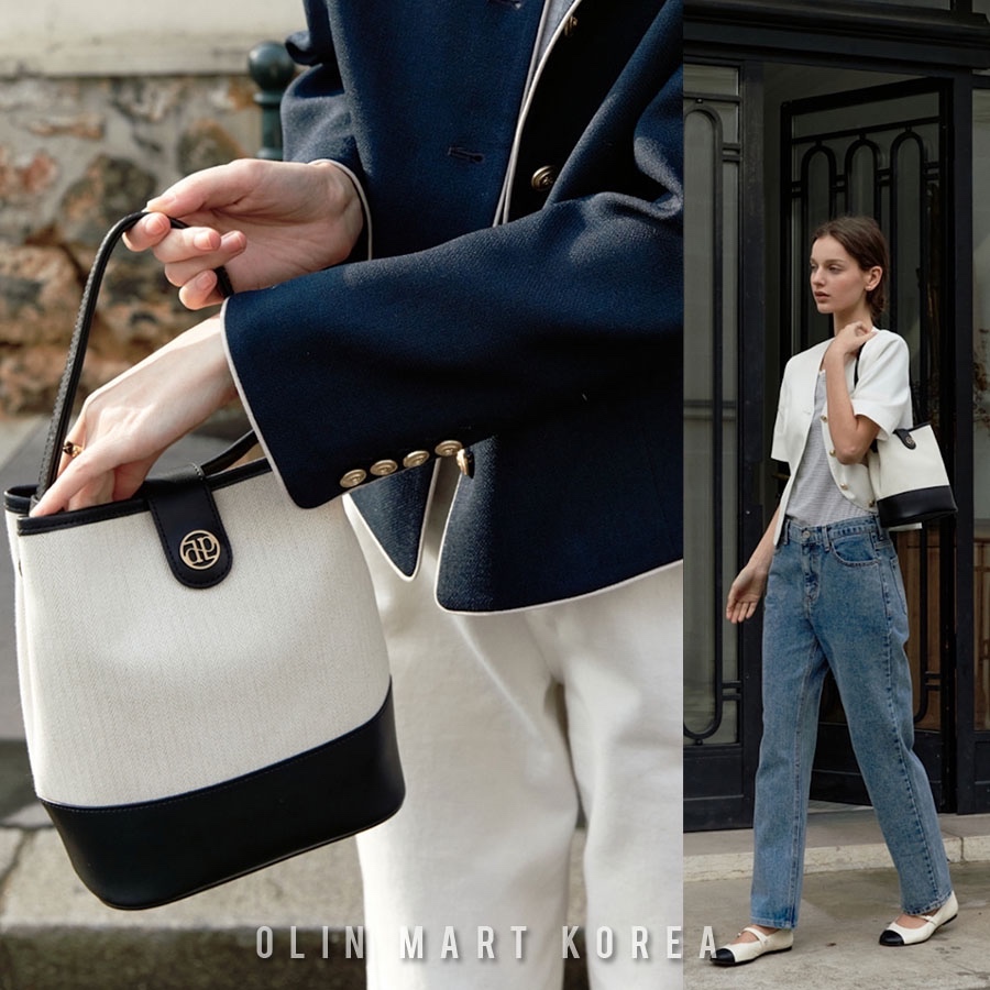 Depund_town bag (bucket shoulder) - herringbone ivory