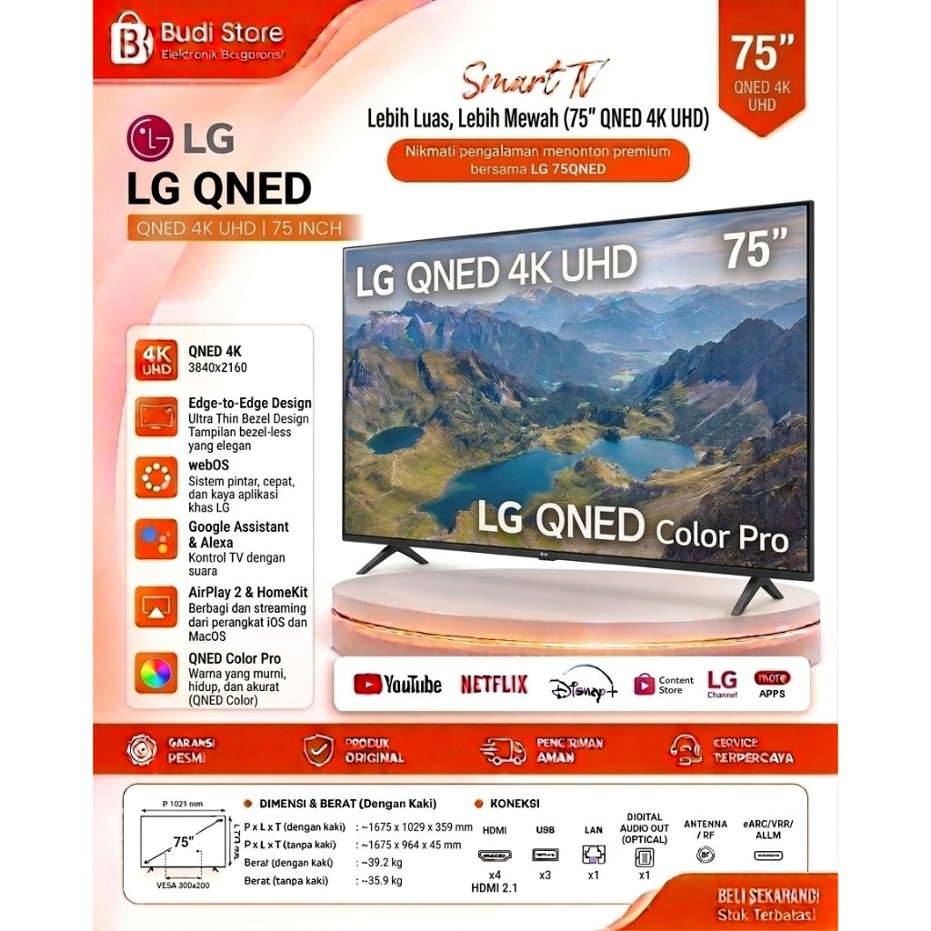 LG 75 Inch QNED 4K Smart TV UHD HDR webOS Original Ex Display