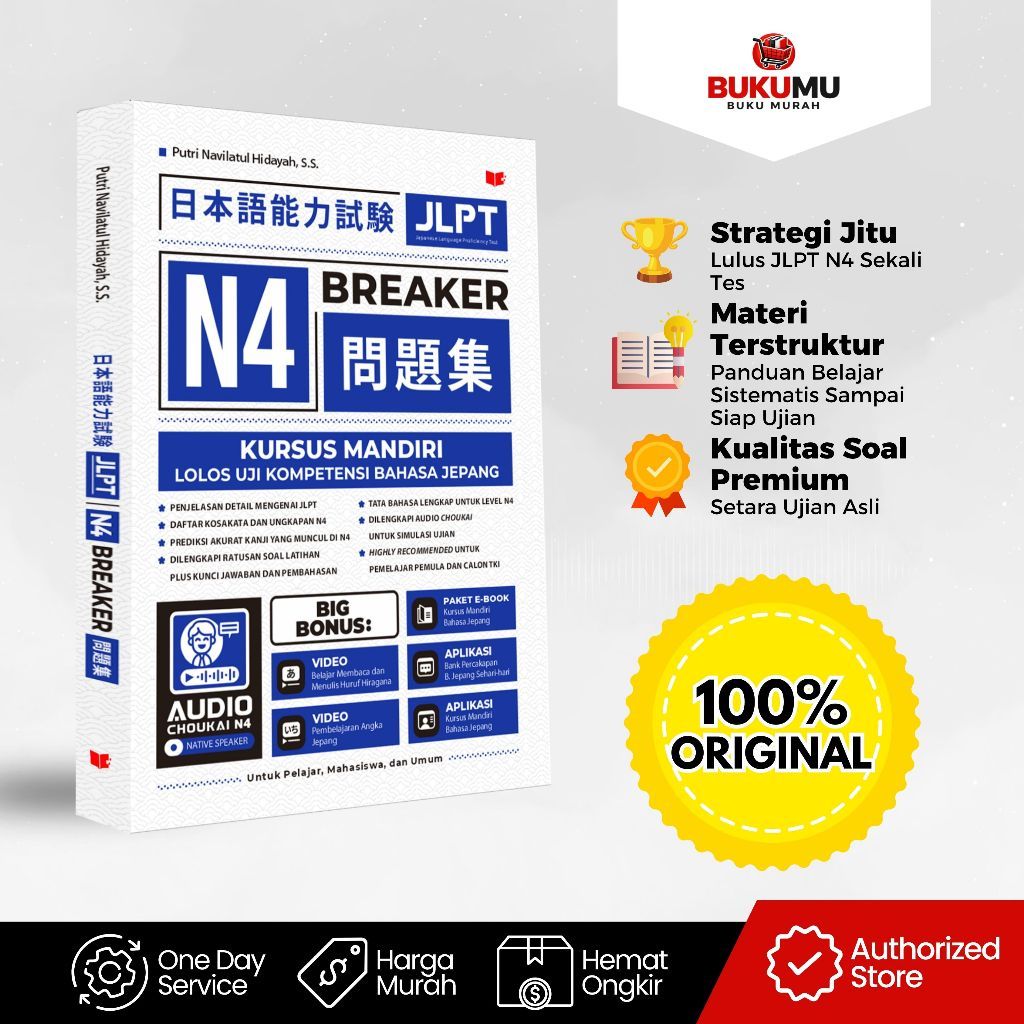 Buku Persiapan JLPT N4 3 Paket Latihan Soal Bonus Aplikasi JLPT N4 Breaker