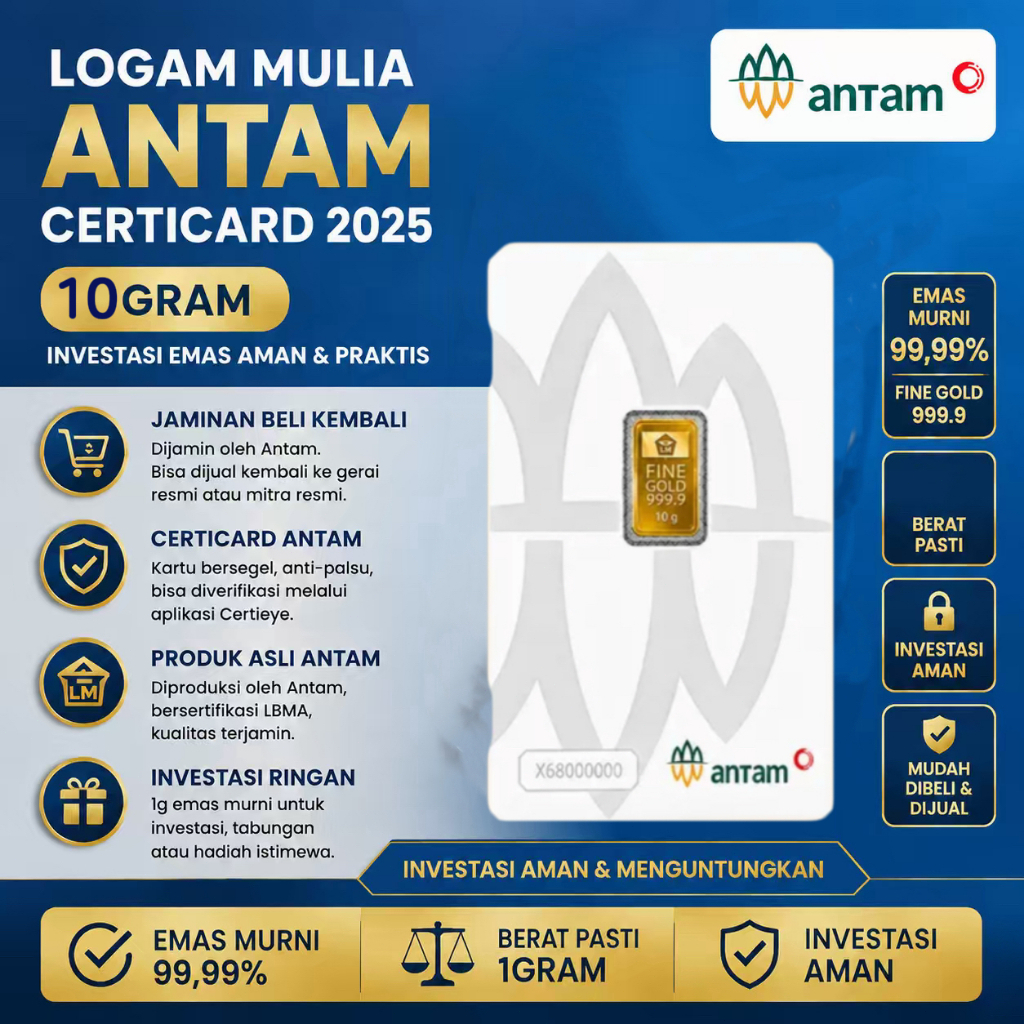 10Gram ANTAM LM Logam Mulia Emas Batangan Investasi Press Redmark Certieye Original Asli Barcode - C