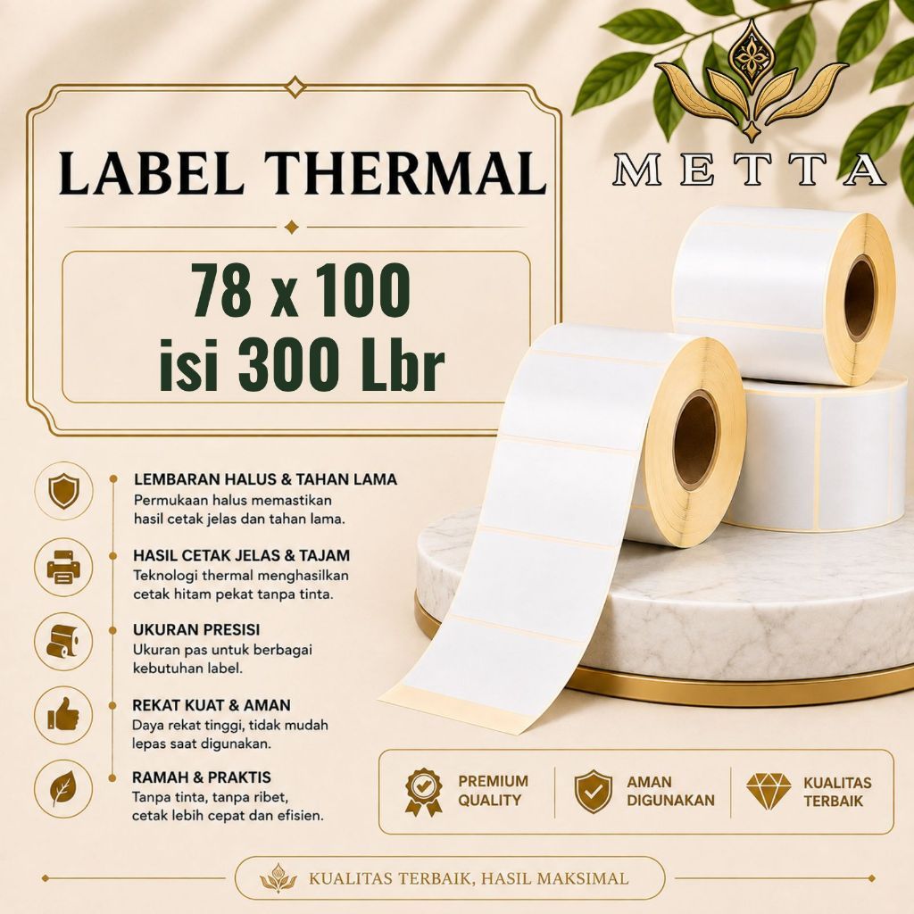 Label Thermal ukuran 78x100 isi 300 lembar / Kertas Resi / Printer Label Sticker Kertas Thermal Resi