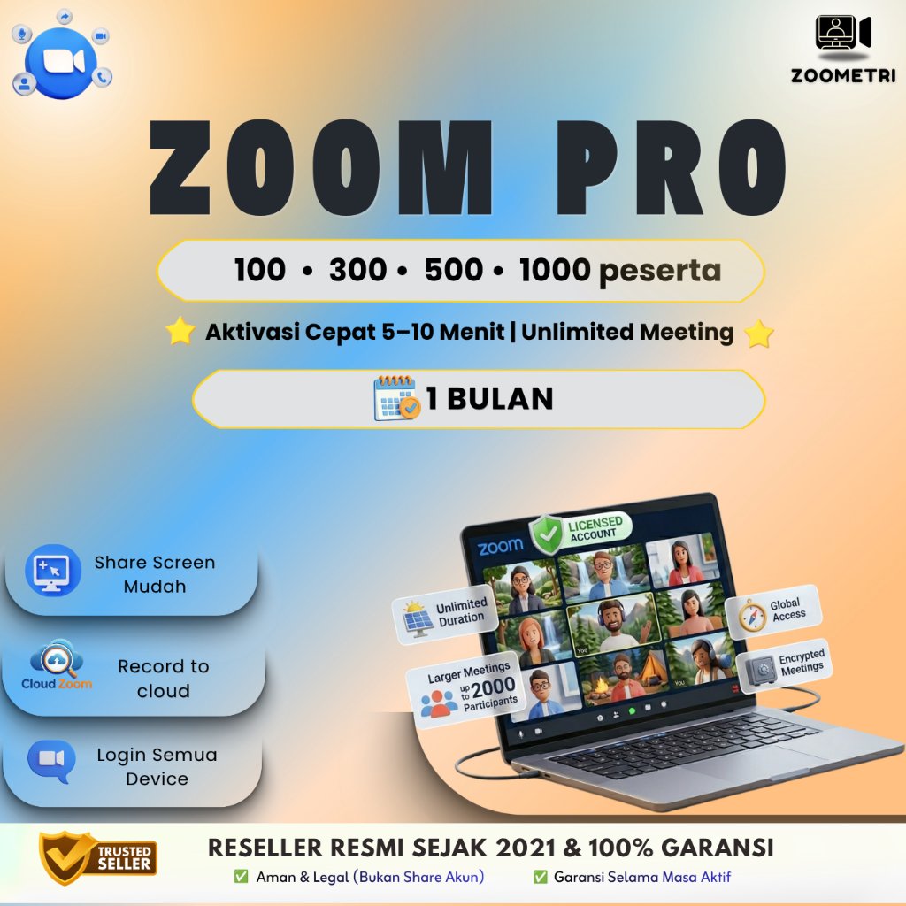 Zoom Meeting Premium 1 Bulan 100 -1000 Peserta