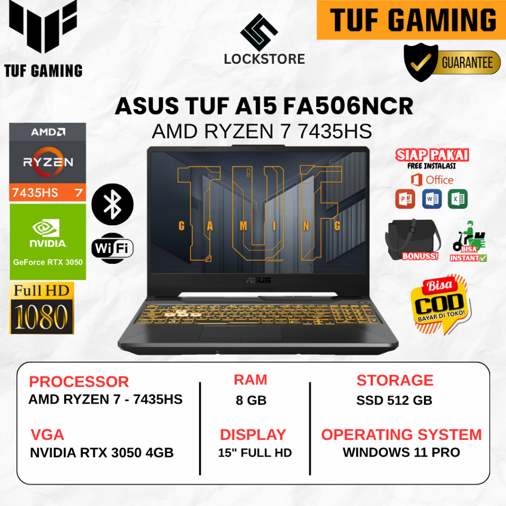 ASUS TUF GAMING A15 FA506NCR AMD RYZEN 7 7435HS | RAM 8GB | SSD 512GB | RTX 3050 4GB | 15INC | Secon
