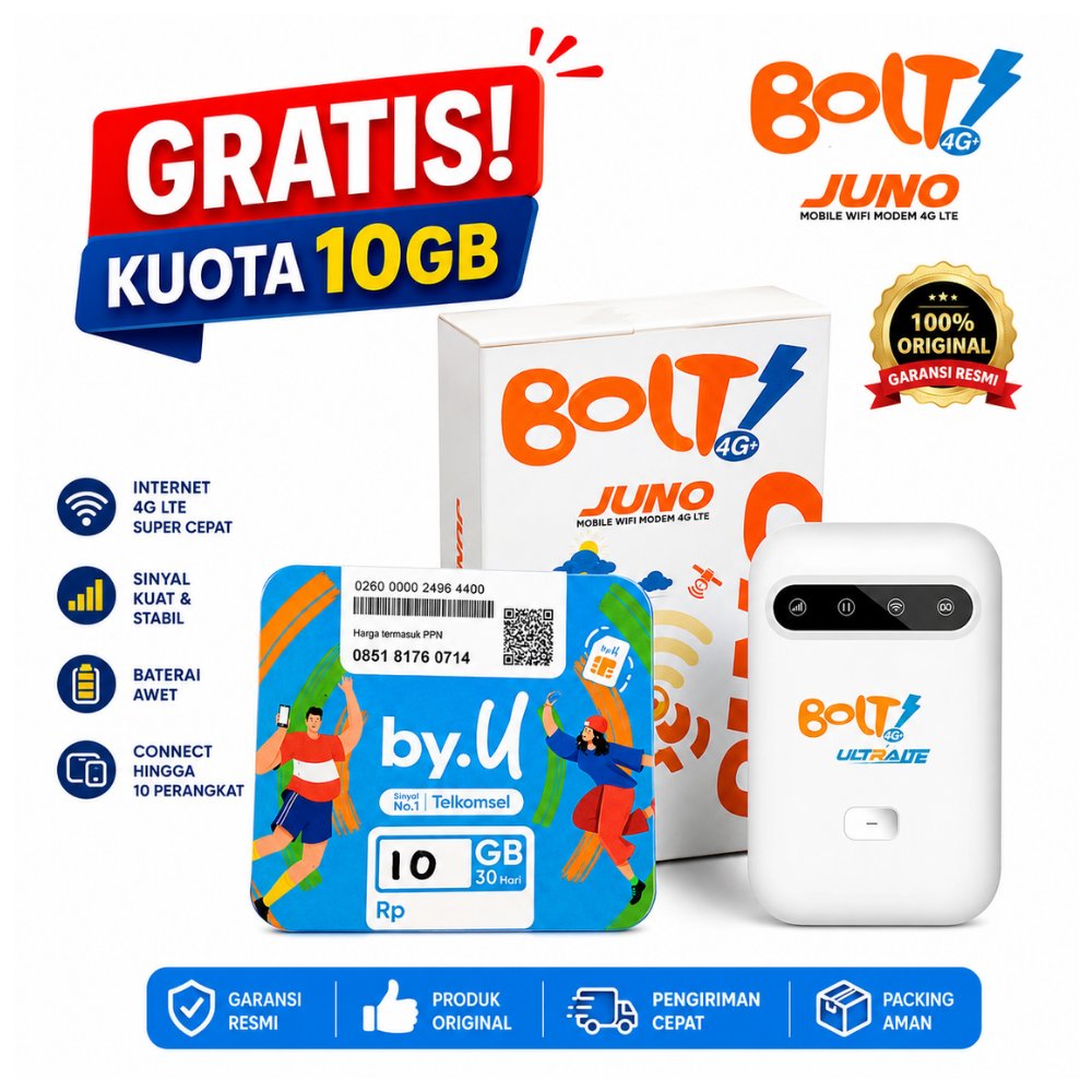 [Unit 100% Baru] MiFi Modem WiFi 4G Bolt Juno UNLOCK TELKOMSEL, BY.U, SMARTFREN, BUNDLING KUOTA 3GB