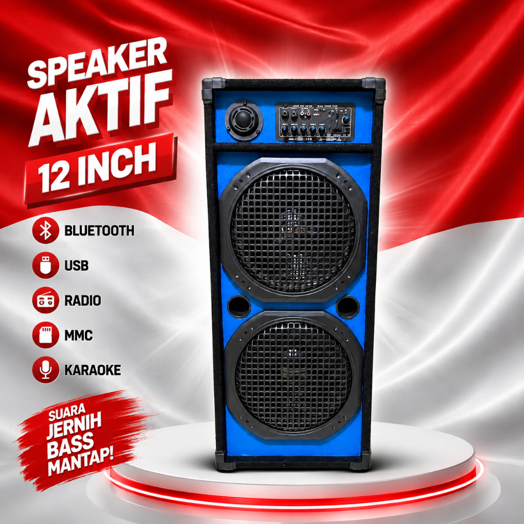 1 BOX 2 SPEAKER SPIKER SPEKER SALON SOUND AKTIF 12 INCH 12IN IN BLUETOOTH BLUTUT KARAOKE RADIO FM SU