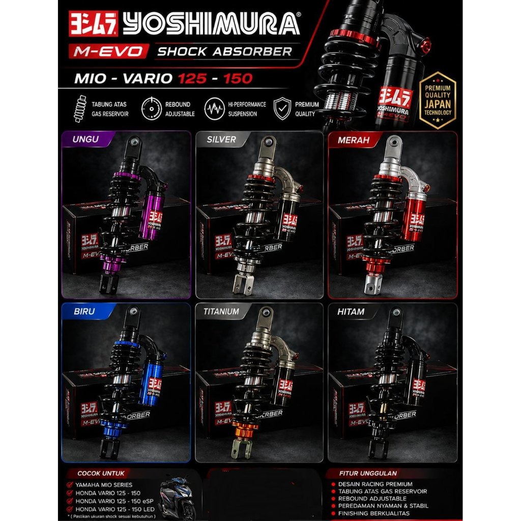 Shockbraker motor matic/ bebek universal, Shock Yoshimura model evo, shock motor tabung Yoshimura