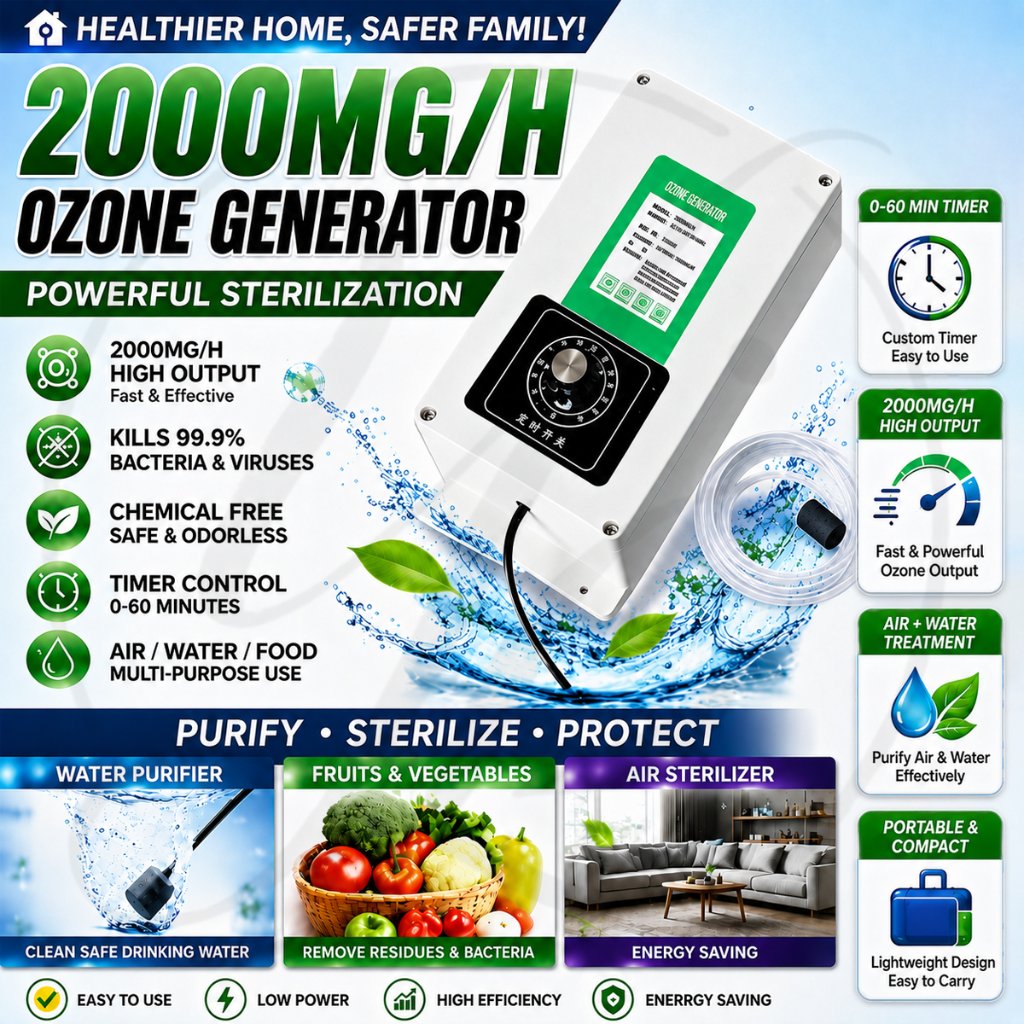 Ozon Generator 2000mg O3 Sterilizer Air Pemurni Air Ozonizer untuk Pengolahan Air Rumah Aquarium Kol