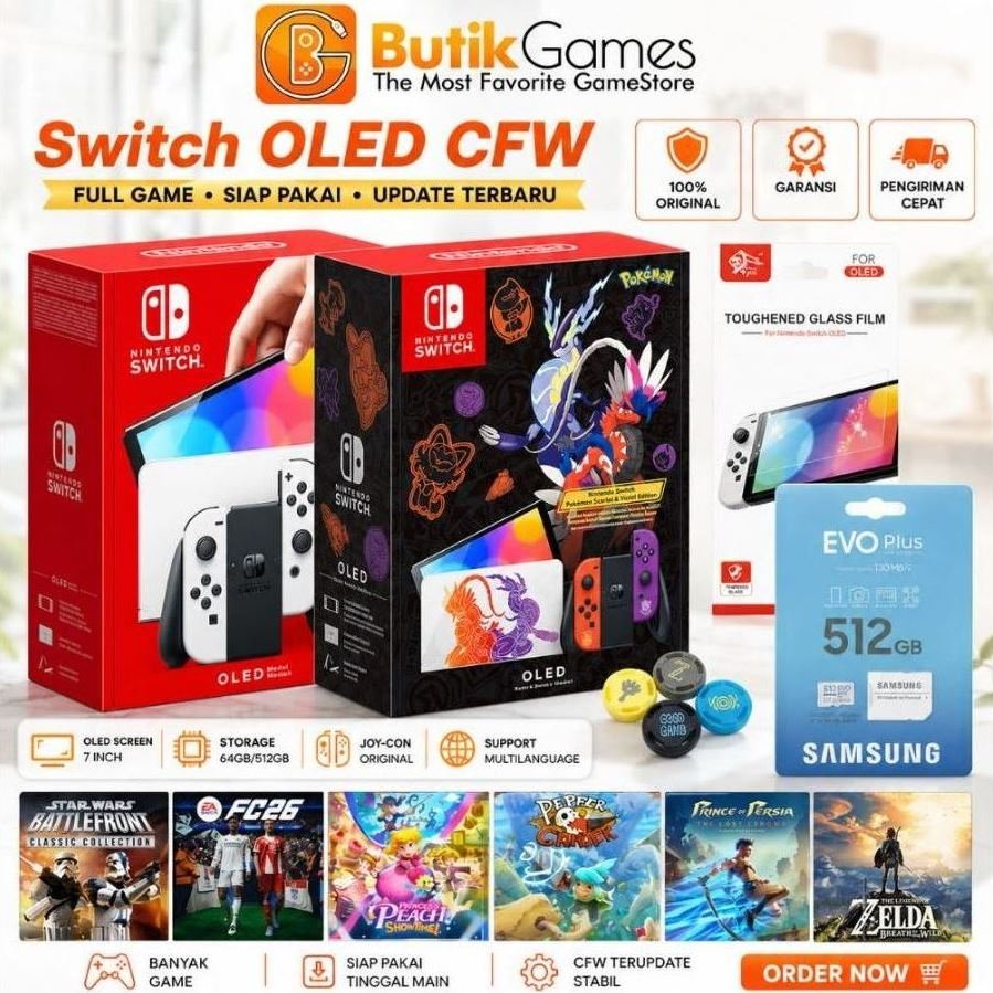 September [PO Sameday Instant Kurir] Nintendo Switch OLED CFW 256GB 512GB Full Game Second Bekas