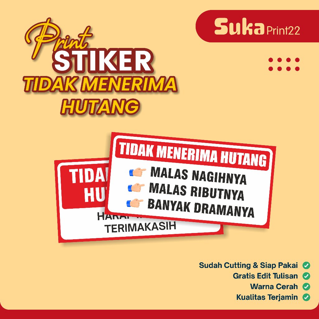 Sticker Dilarang Hutang - Stiker Tidak Menerima Hutang