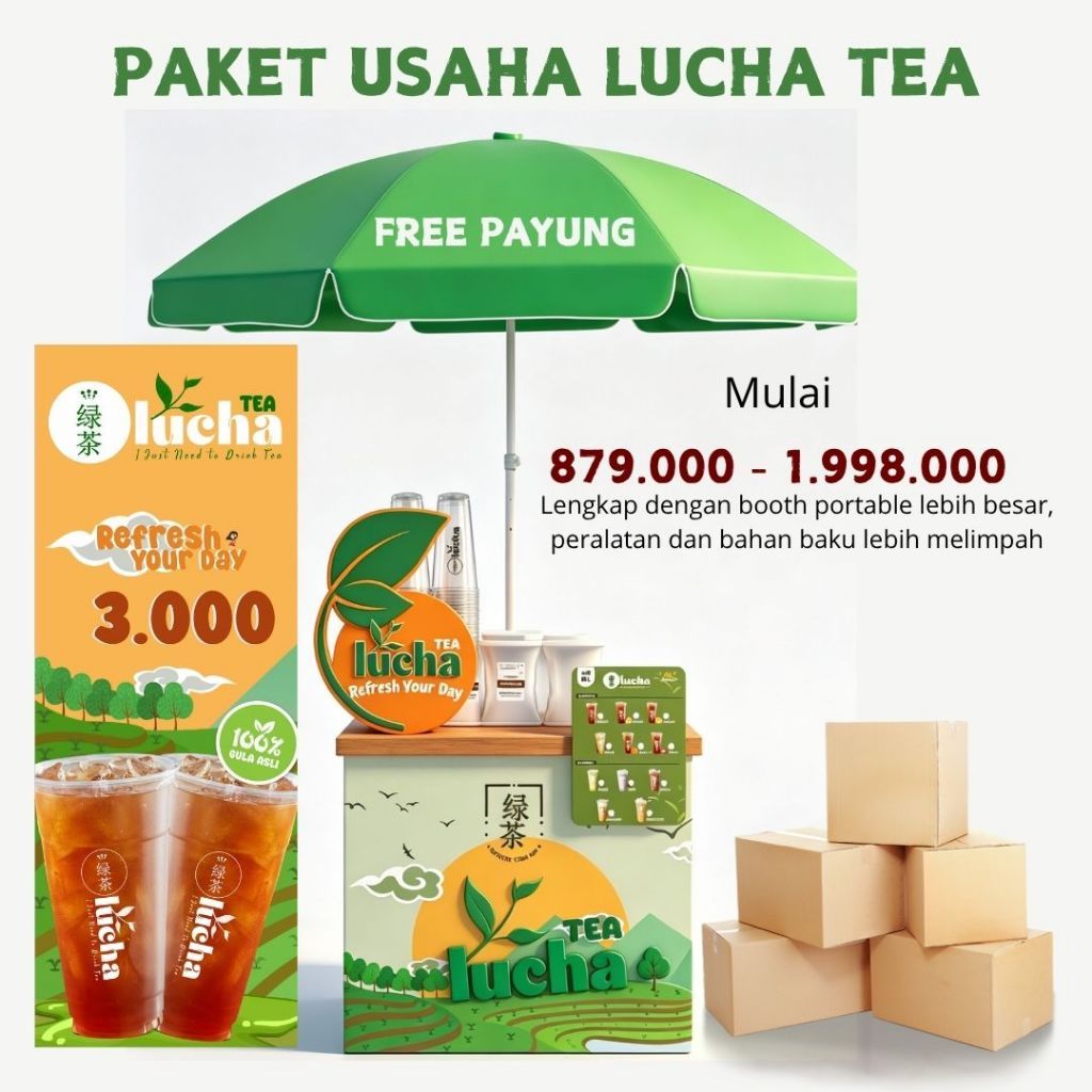 PAKET USAHA MINUMAN LUCHA TEA GRATIS PAYUNG (FRANCHISE ES TEH HITS 2026 - 2027)