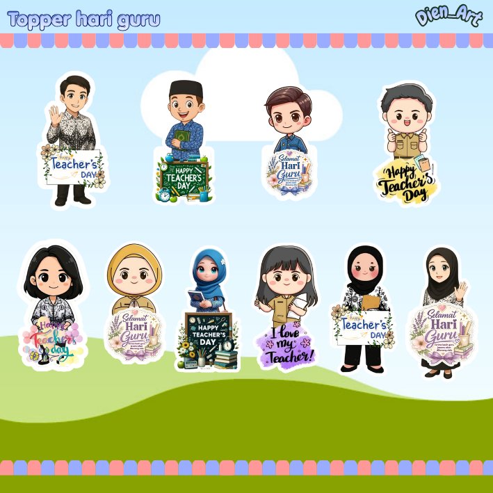 Topper Hari Guru Teacher's Day Selamat Hari Guru desain kartun