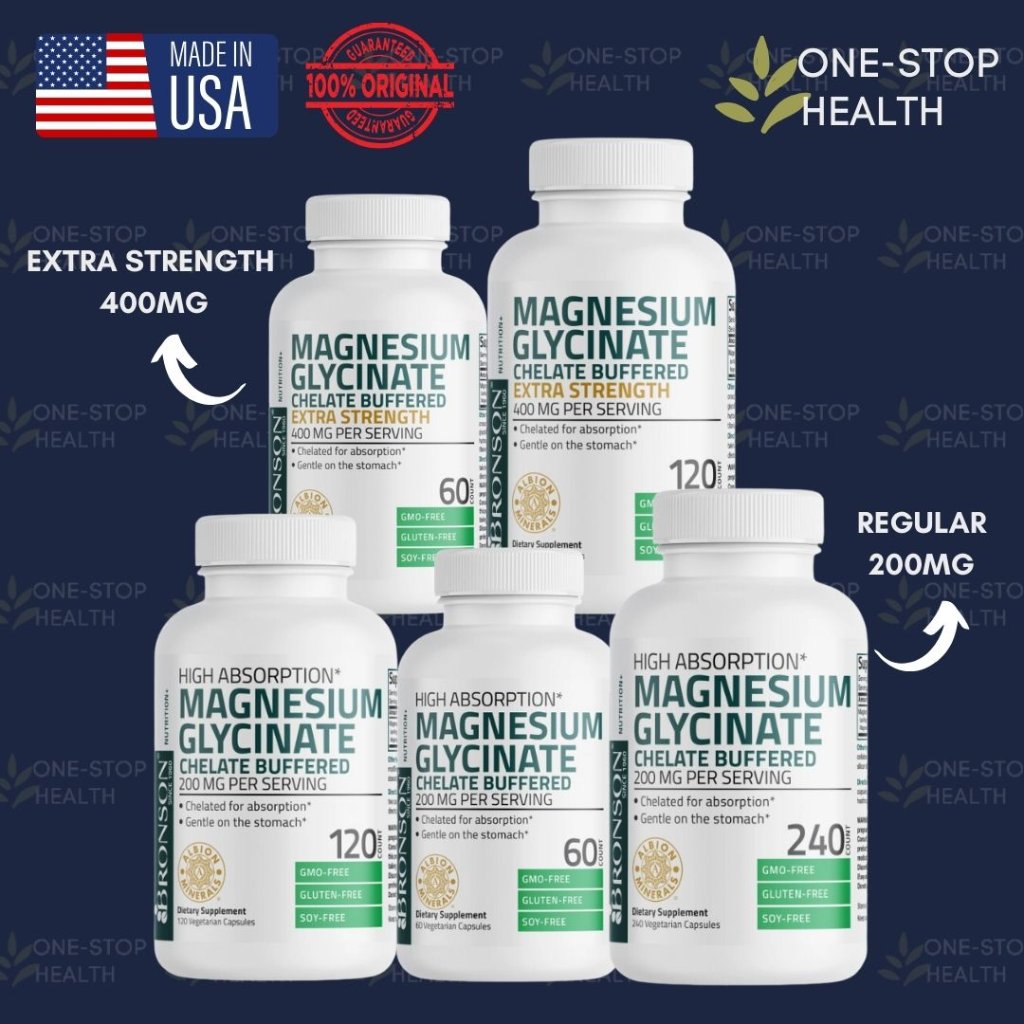 Magnesium Glycinate Bronson 200MG/400MG Vegetarian Capsules - Bronson Magnesium Glycinate