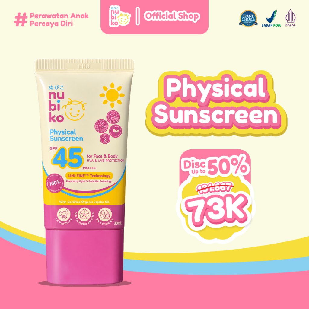 Nubiko Physical Sunscreen SPF 45 PA ++++ 30ml - Sunscreen Anak
