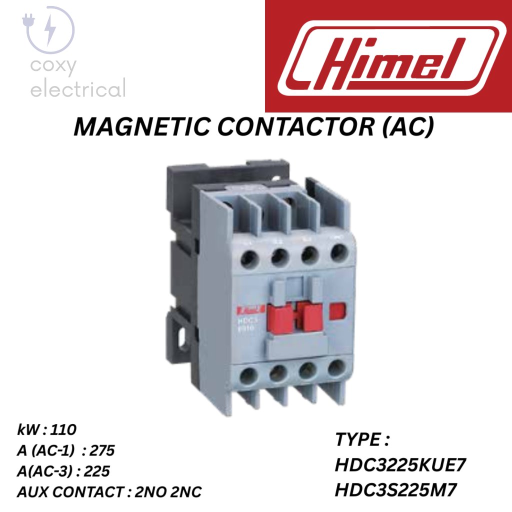 HIMEL MAGNETIC CONTACTOR - HDC3 SERIES - 110kW - 275A(AC-1) , 225A(AC-3) 2NO 2NC / 380V/400V - Type 