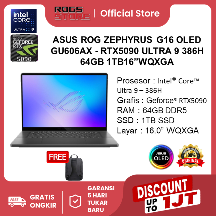 ASUS ROG ZEPHYRUS G16 OLED GU606AX - RTX5090 ULTRA 9 386H 64GB 1TB SSD 16"WQXGA