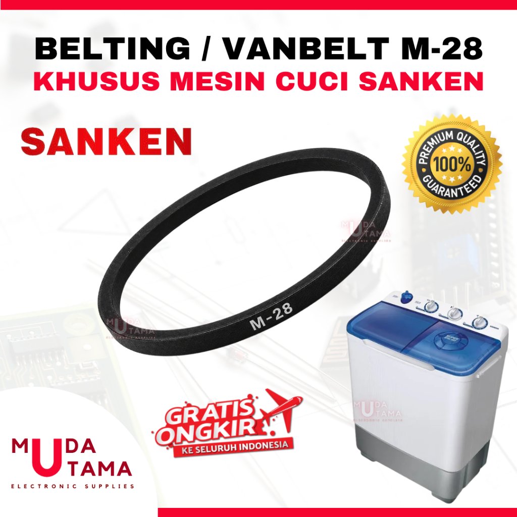 Vanbelt M28 Mesin Cuci SANKEN 1 Tabung / 2 Tabung - VBelt M28 Mesin Cuci V-Belt M-28 - Fanbelt Mesin
