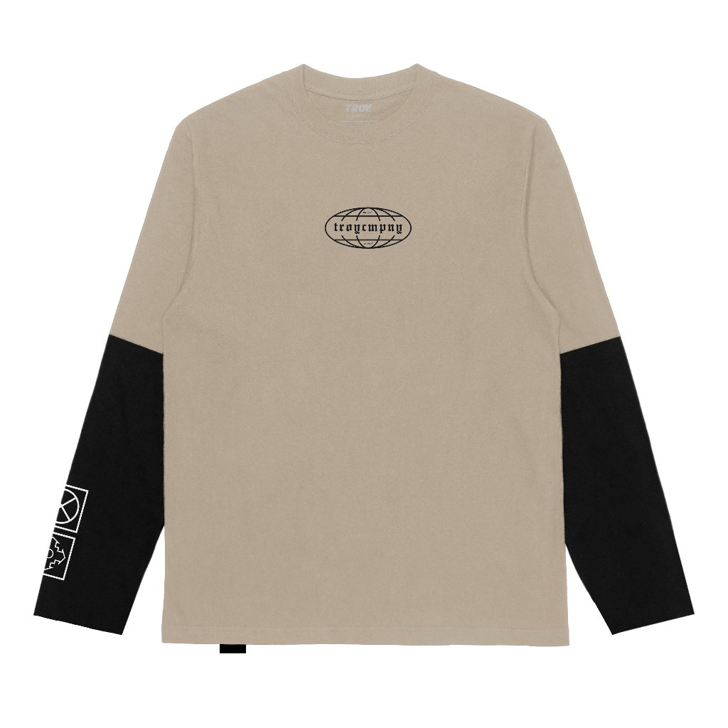 Troy Company Longsleeve Doublesleeve Beige Black Global System - Kaos Lengan Panjang Beige Hitam DSD 3695
