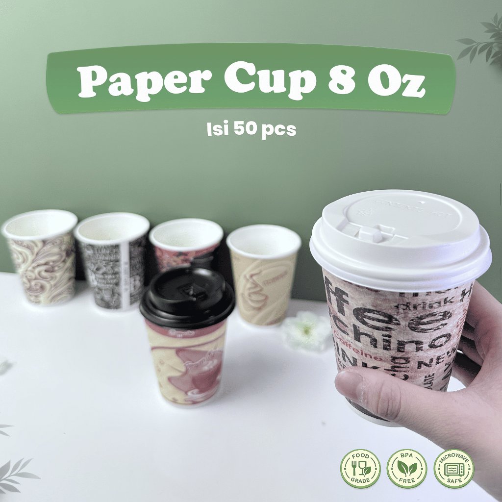 Paper Cup WMP Motif 8 Oz Isi 50 Pcs Tersedia 6 Motif / Gelas Kertas / Gelas Kopi Tahan Panas