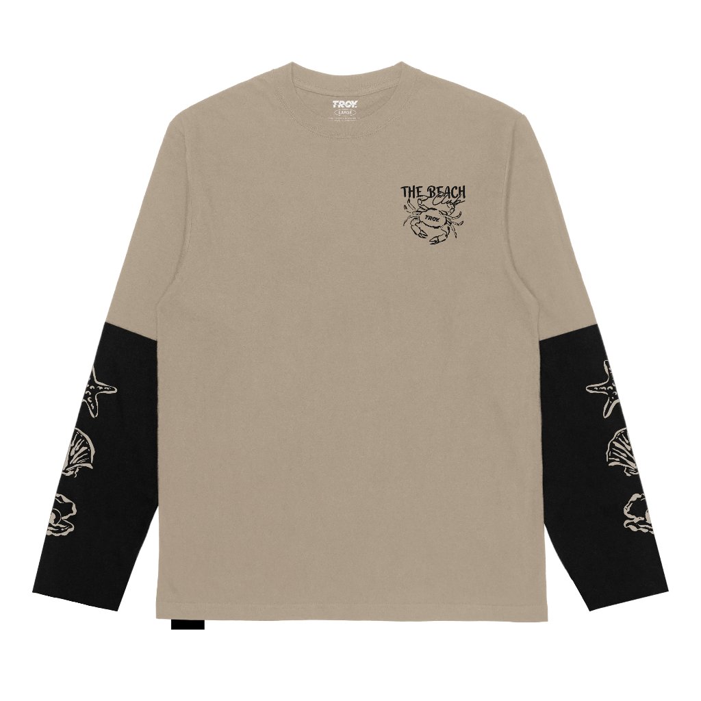 Troy Company Longsleeve Doublesleeve Beige Black The Beach - Kaos Lengan Panjang Beige Hitam DSD 3697