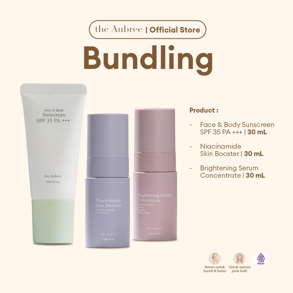 The Aubree Bundling Face & Body Sunscreen SPF 35 PA +++ + Brightening Serum 30mL + Niacinamide Skin 