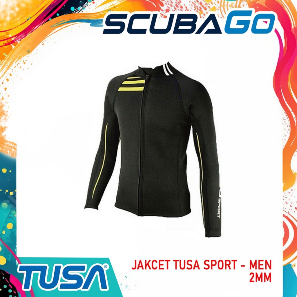 UA5121 Jacket Tusa Sport Men 2mm Black Yellow Wetsuit Jaket Atasan Baju Selam Pria Scuba Diving