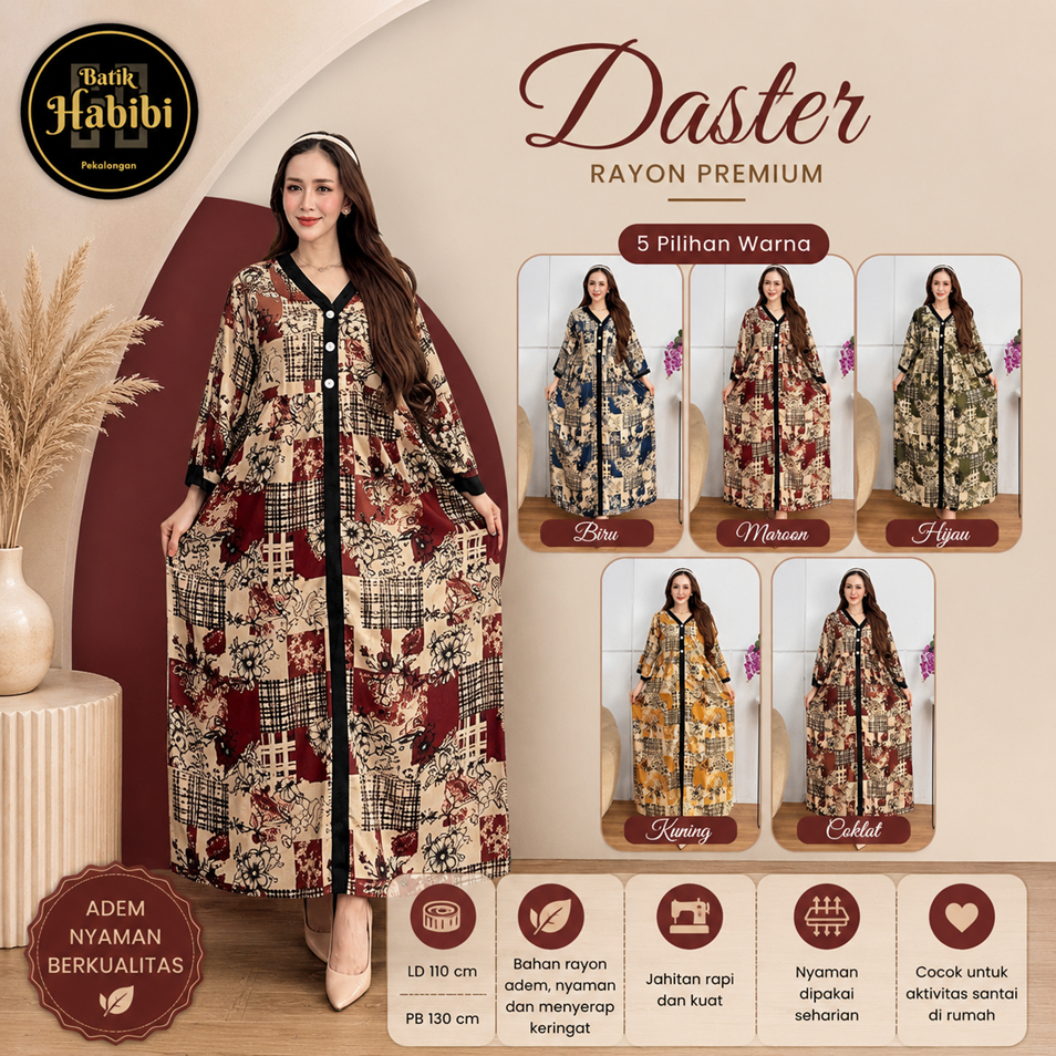Daster Arab Super Jumbo Rayon Batik Motif Bunga Mawar LD 130 Ibu Berhijab