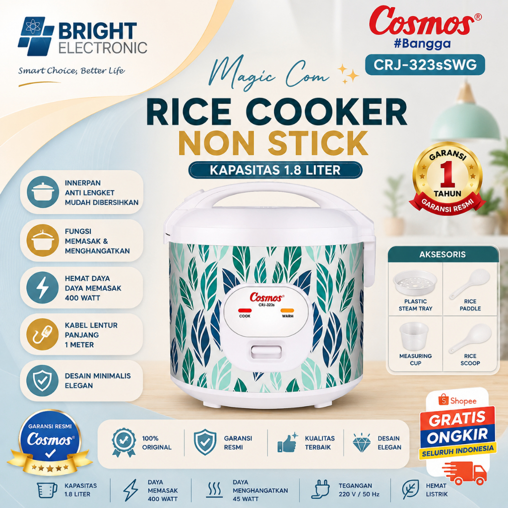 RICE COOKER COSMOS CRJ323sSWG 1.8L TERMURAH ORI/CRJ-323-sSWG/CRJ 323 sSWG/CRJ-323sSWG/CRJ 323sSWG