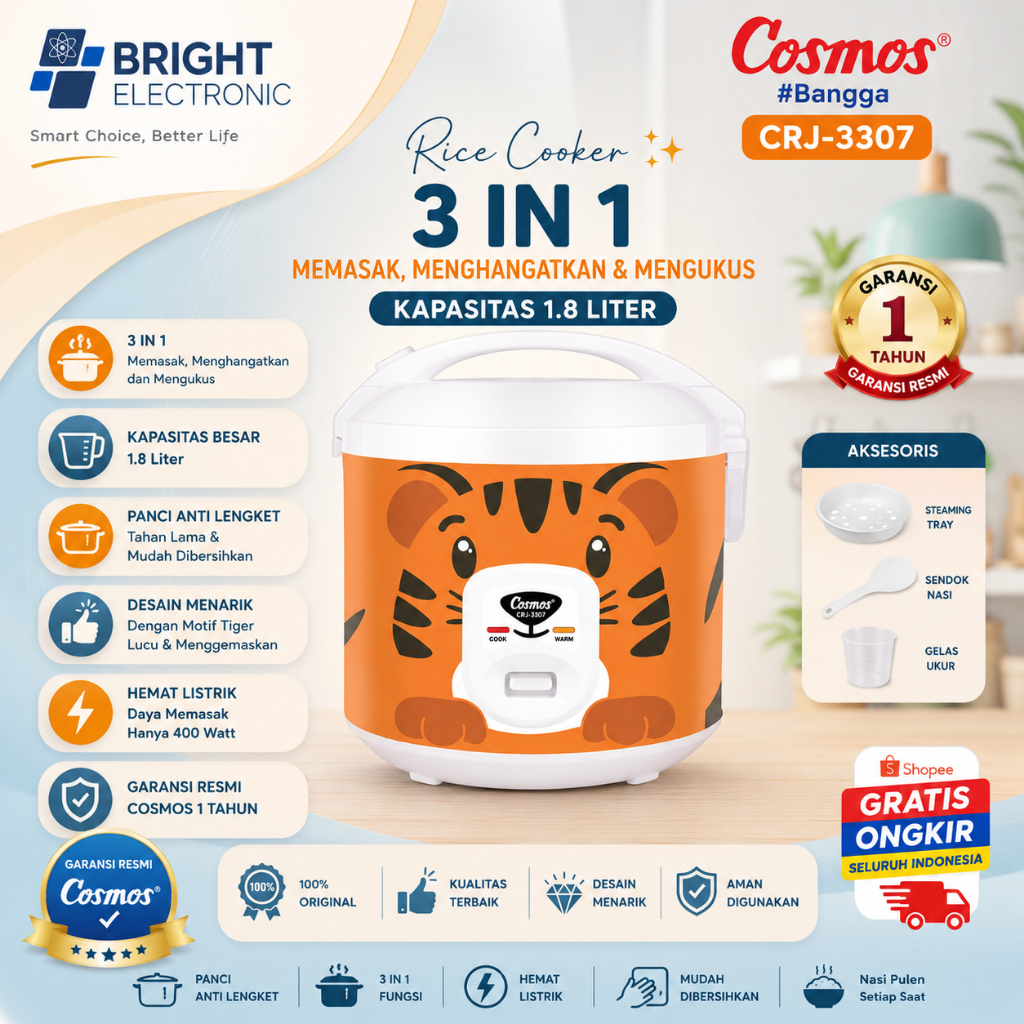 COSMOS RICE COOKER CRJ 3307 Fabelia Series Tiger TERMURAH/CRJ 3307 1.8L/CRJ-3307/CRJ3307/CRJ 3307