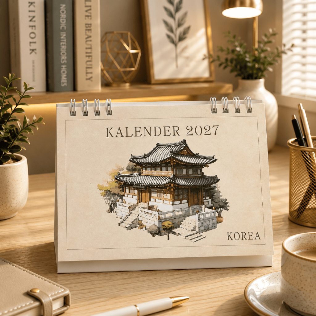 Kalender Meja 2026/2027 Motif Korea, Jepang, Eropa,Cinnamorol,Unicorn,Kaktus, Rainbow