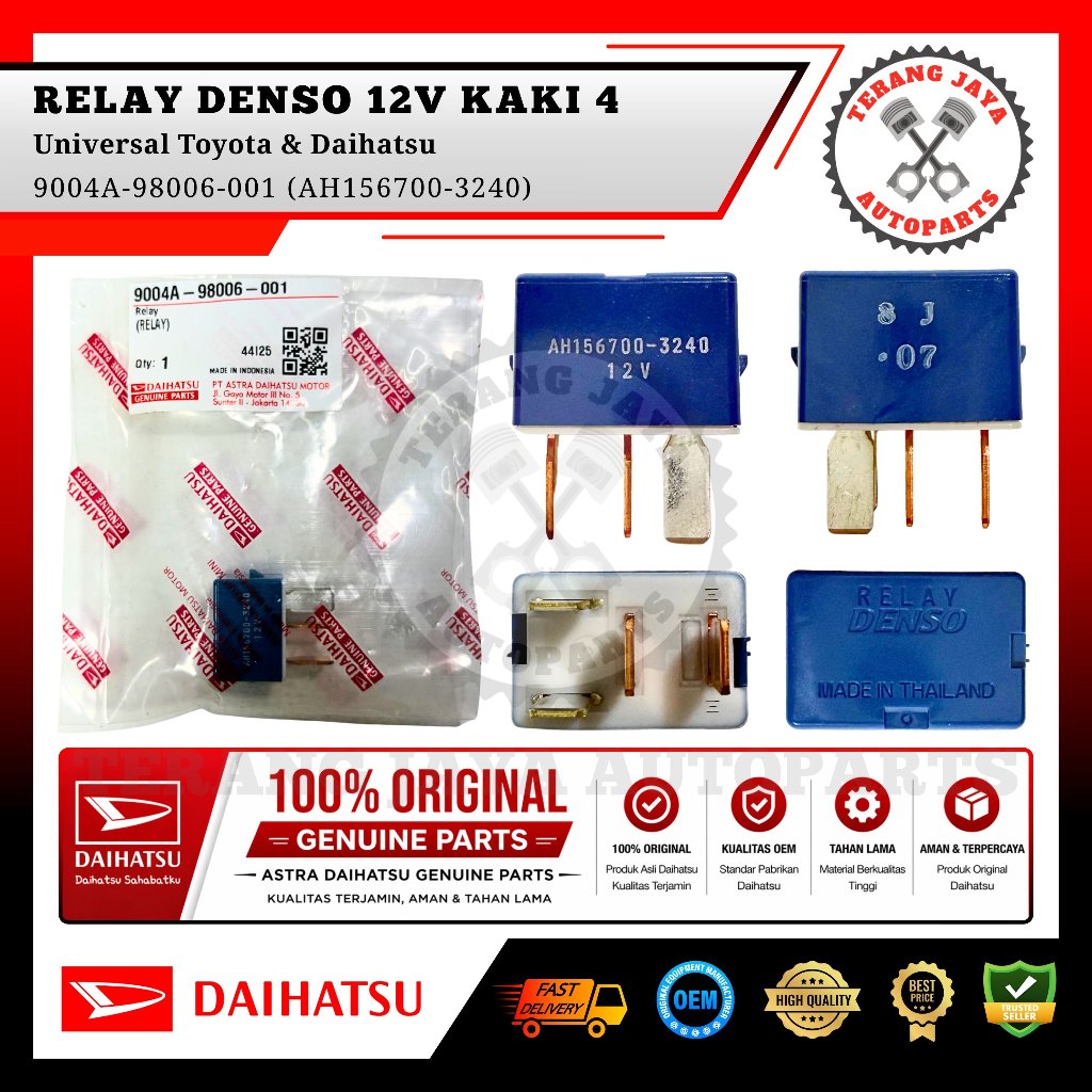 Relay AC Denso Biru 12V Kaki 4 Universal 9004A-98006-001/AH156700-3240 ASLI
