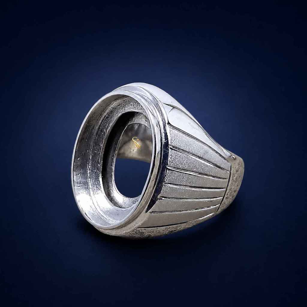 SAN950 Cincin Perak 950 Custom Handmade EB22 - Ring Pria Emban Kosongan Ikat Batu Akik Permata Mulia