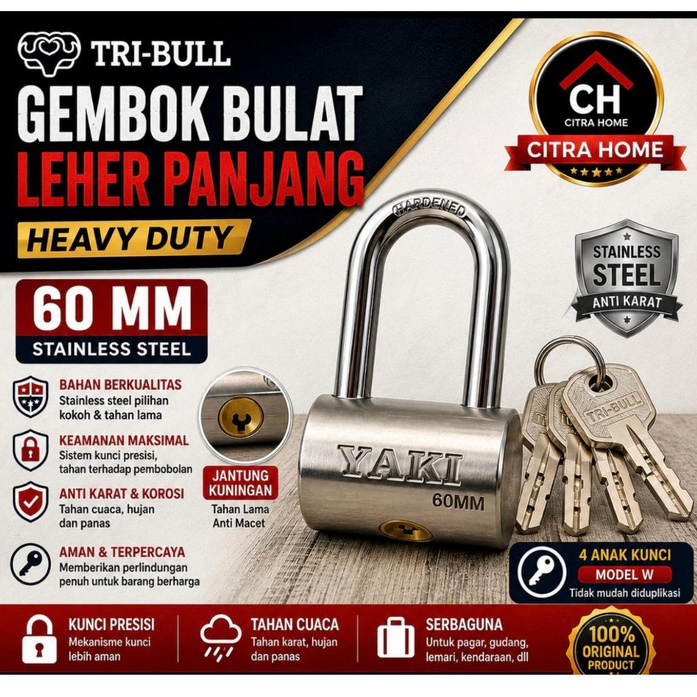 Gembok Bulat Leher Panjang 60mm Yaki