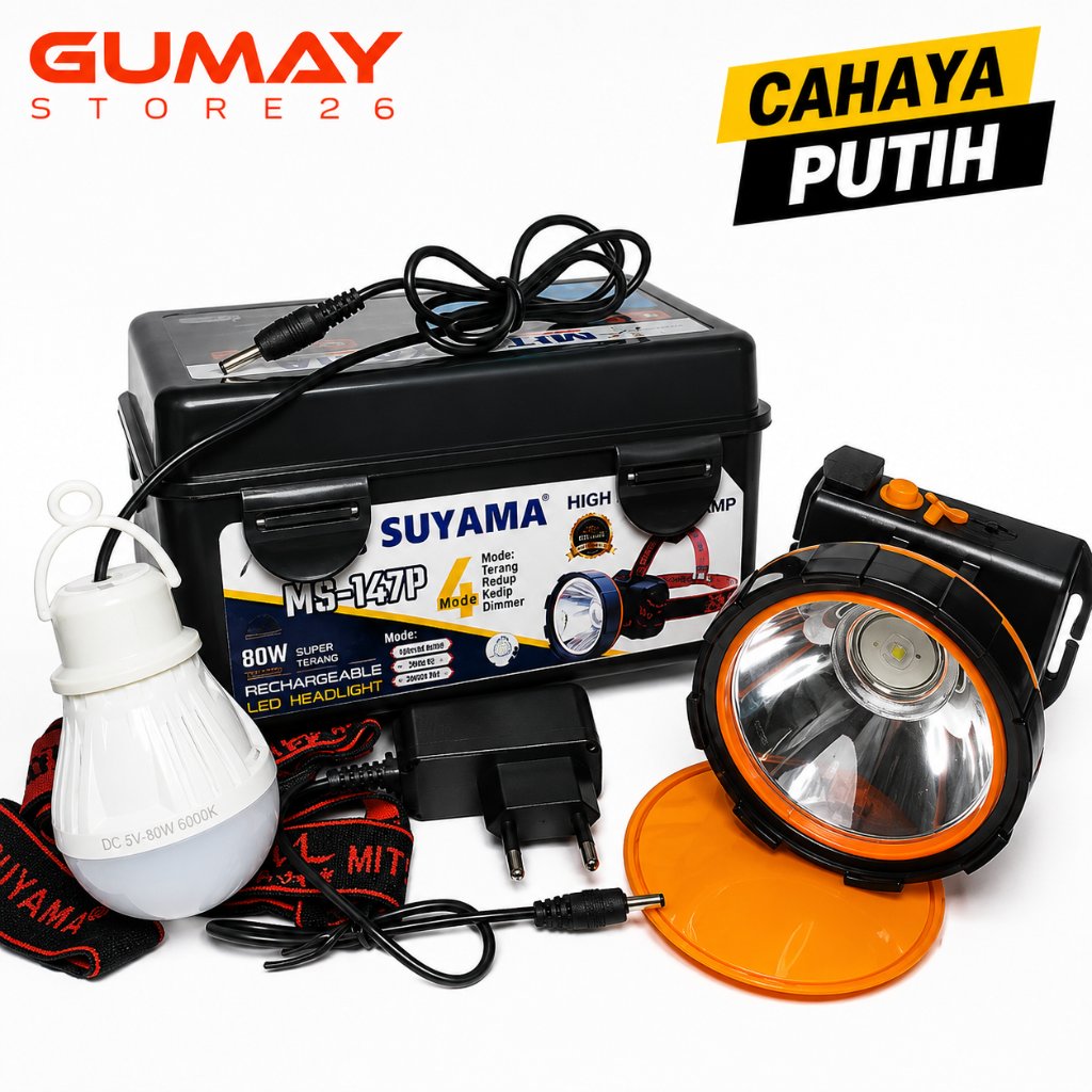 Headlamp Mitsuyama MS 147P 80W / Senter Kepala LED 80Watt + Bohlam 7Watt / Lampu Kepala LED 80Watt