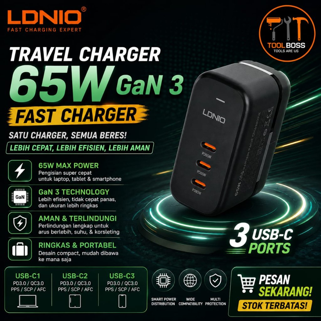 LDNIO TRAVEL CHARGER 65W GAN 3 FAST CHARHER