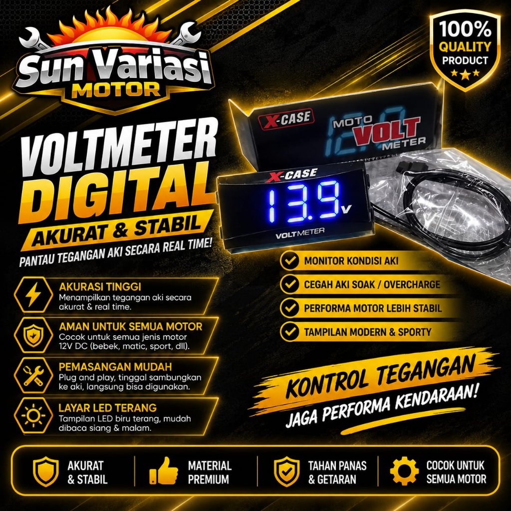 Voltmeter Aki Motor Biru Universal Voltmeter Test Aki / Volmeter Mobil