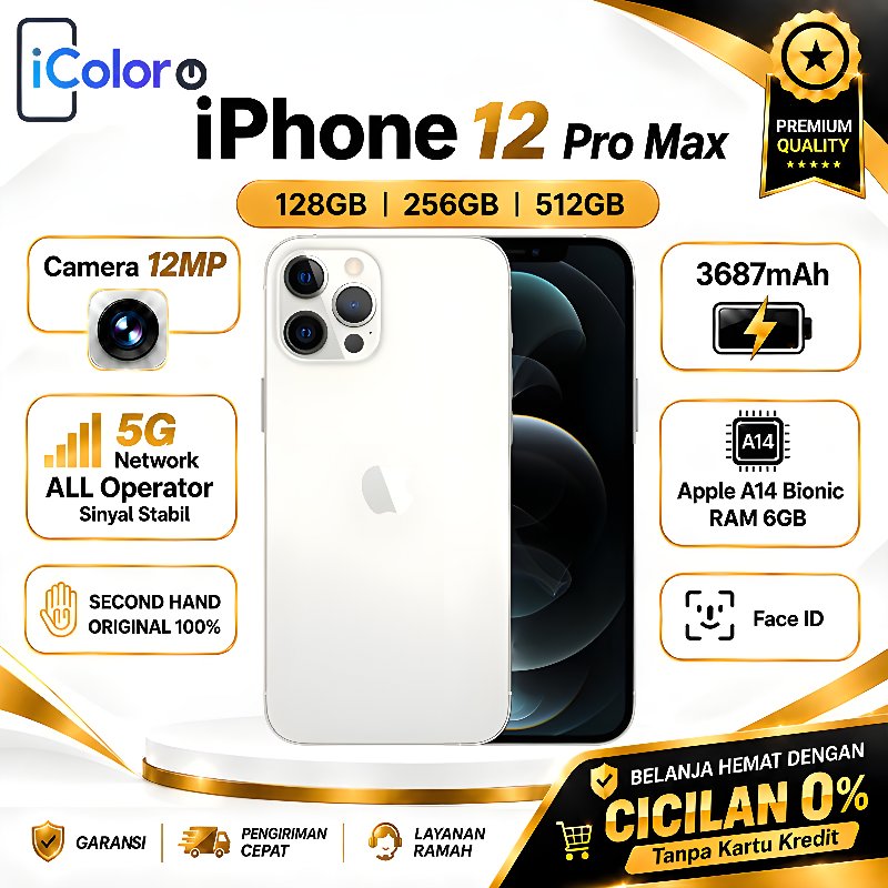 iPhone 12 Pro Max 128GB 256GB 512GB Secondhand Normal Full set Original 100% ex internasional Apple