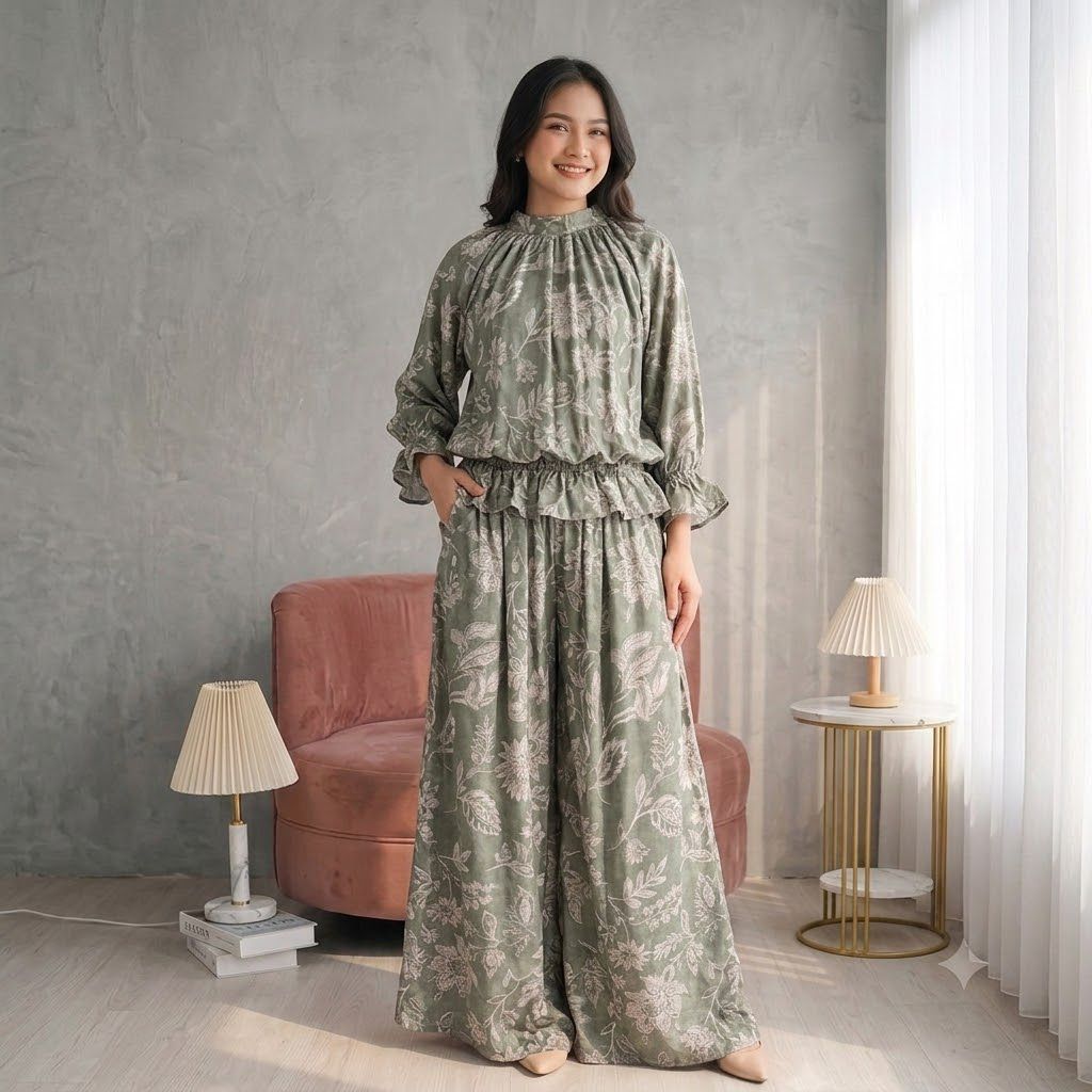 Oneset Wanita Dena Kulot | Setelan Baju Celana Wanita Casual Elegan Kekinian