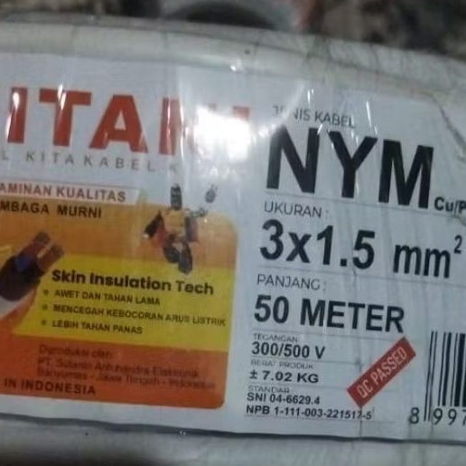 KABEL KITANI NYM KITANI 3×1.5mm PANJANG 50 METER TEMBAGA ASLI