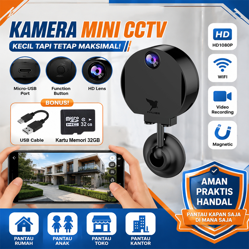 [ Tanpa cahaya/Tanpa suara ] kamera mini dengan dudukan kamera cctv mini sambung ke hp kamera 360 mu