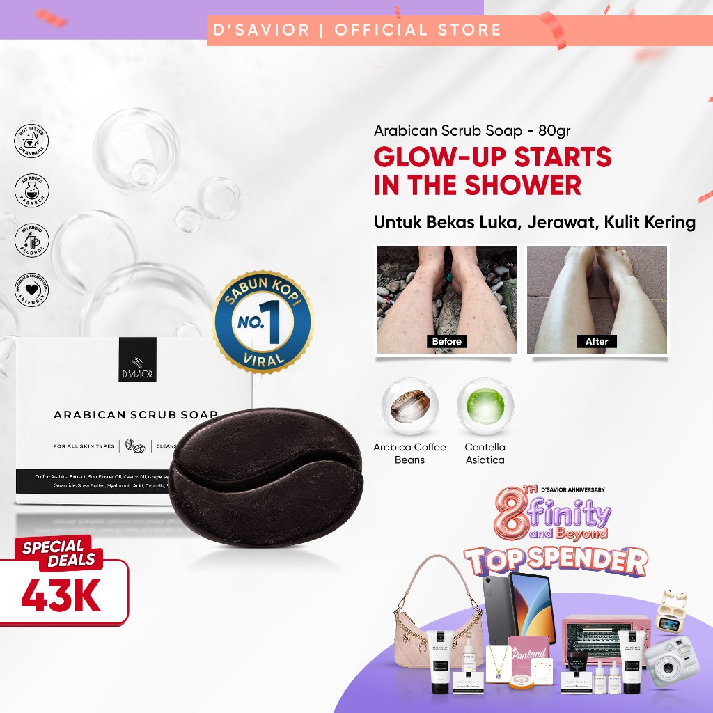 D'SAVIOR Arabican Scrub Bar Soap 80gr | Sabun Mandi Batang Penghilang Bekas Luka Hitam Koreng, Sabun