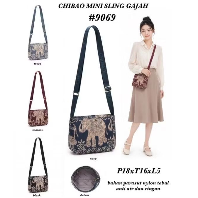 Tas selempang wanita CHIBAO Mini Sling Gajah #9069 motif gajah sling bag casual