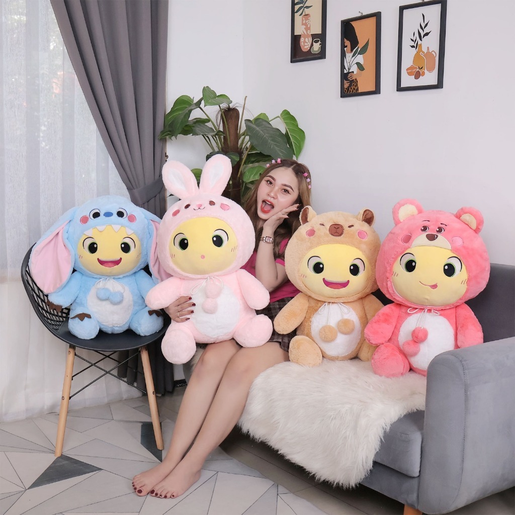 ISTANA BONEKA Don Don Kuning with Hoodie Bulu Halus Jumbo 17in Dino Dinosaurus Ulang Tahun Mainan An