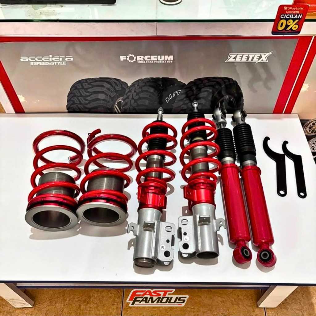COILOVER MOBIL TOYOTA CALYA / DAIHATSU SIGRA 1 SET - COILOVER HSR RED FRONT REAR CALYA/SIGRA