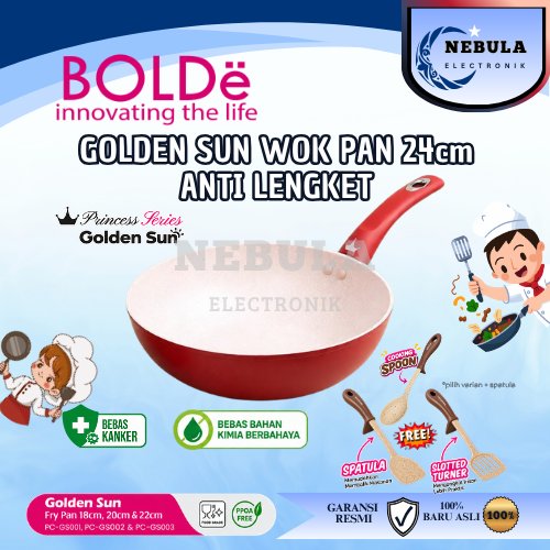 BOLDE GOLDEN SUN PRINCES SERIES WOK PAN 24CM / WAJAN GRANITE / ANTI LENGKET / PANCI PENGGORENGAN / C