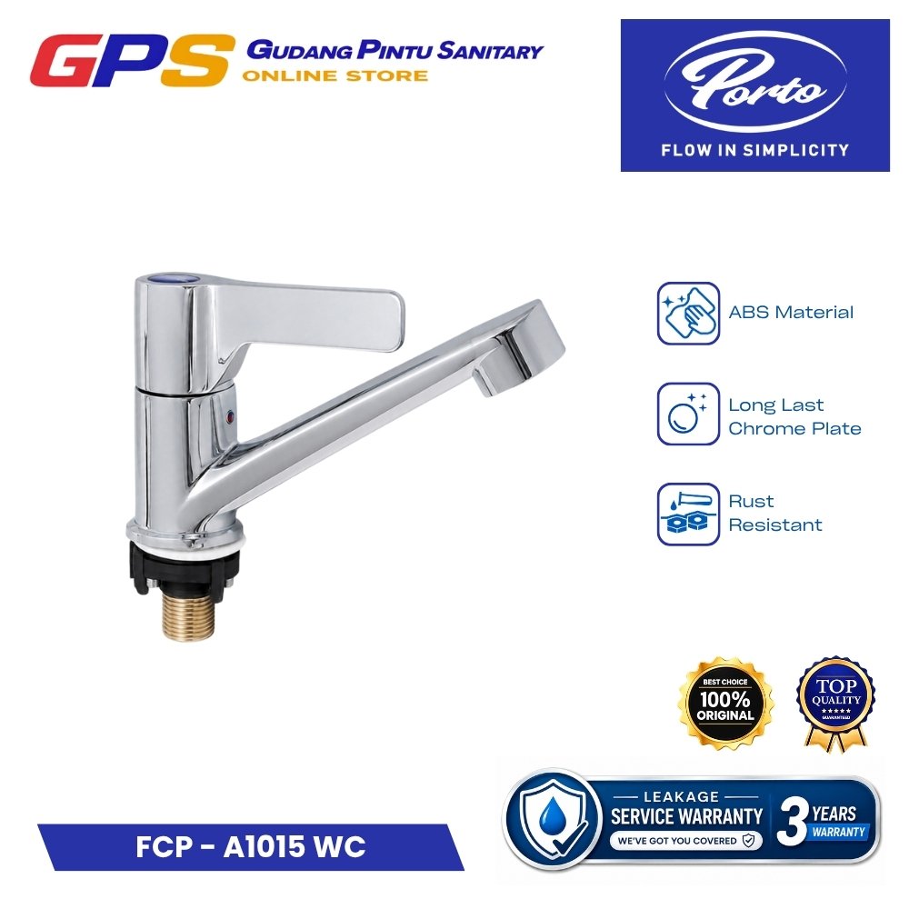 Kran Wastafel Tuas PORTO FCP A1015WC Finishing Chrome Anti Karat Korosi Kimia 1/2 Inci Inch