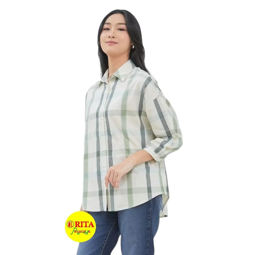 Geela Kemeja Bethari Salur Kotak Hijau