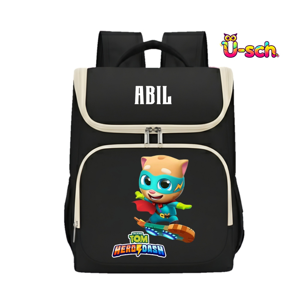 Tas Ransel Anak Gambar Motif Talking Tom Hero Dash Gratis Custom Nama Sablon DTF